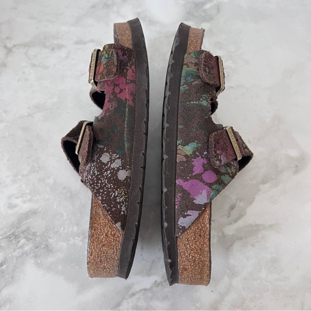 Birkenstock Arizona Leather Flower Crush Mocha Sandals - Picture 6 of 13